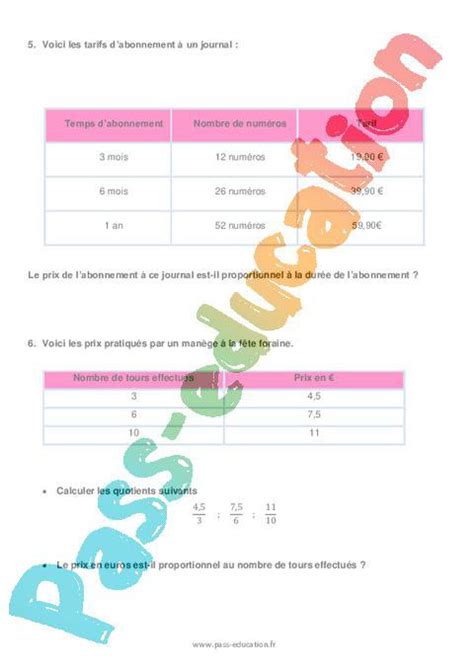 Reconnaître la proportionnalité 5ème Exercices avec correction