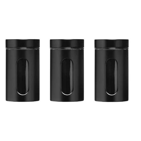 Set Of 3 Steel Storage Jars In Black 1000ml Jar Storage Glass