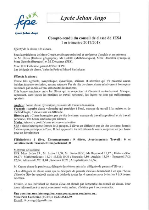 Es Compte Rendu Fcpe Du Conseil De Classe Du Trimestre Fcpe