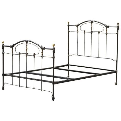 Antique Victorian Cast Iron Brass Steel Queen Size Bed Frame With Brass Finials At 1stdibs