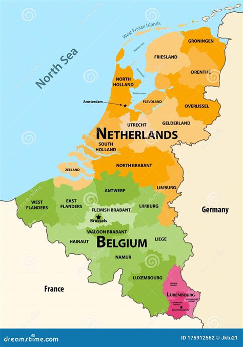 Vector Regions Map Of Benelux Countries Belgium Netherlands And