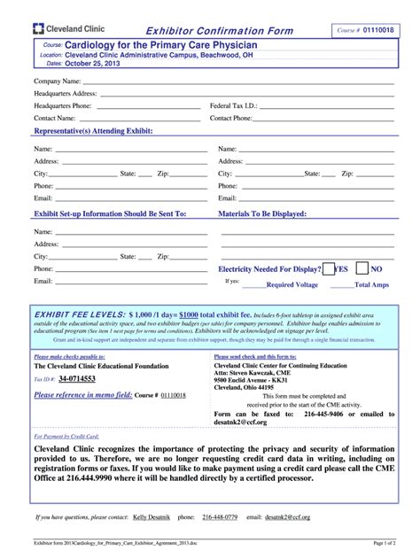 Fillable Online Cardiology For Primary Care Exhibitor Agreement 2013