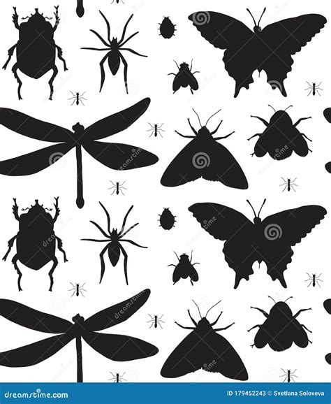 Vector Seamless Pattern Of Black Insect Silhouette Stock Illustration