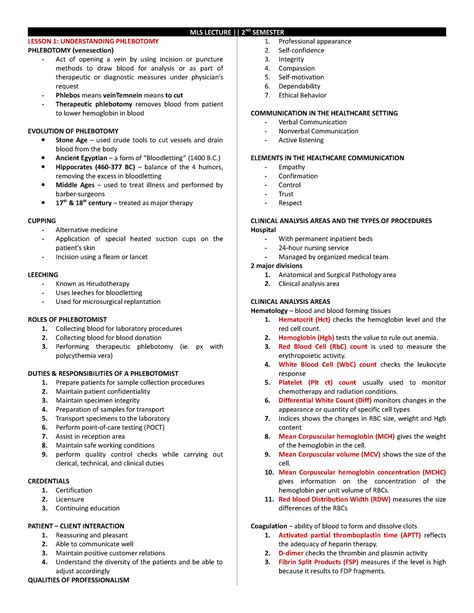 Mls Lecture Lesson 1 Understanding Phlebotomy Phlebotomy