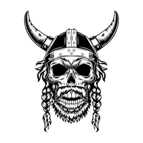 Free Vector Viking Skull In Horned Helmet Vector Illustration