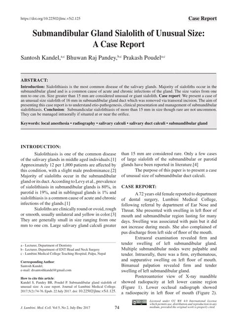 PDF Submandibular Gland Sialolith Of Unusual Size