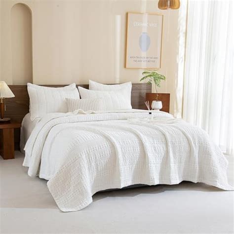 Cotton Oversized King Bedspread X White Waffle Quilt Set