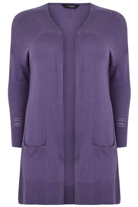 Purple Pointelle Longline Cardigan With Pockets Plus Size 16 To 36