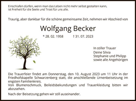 Traueranzeigen Von Wolfgang Becker Trauer Hna De