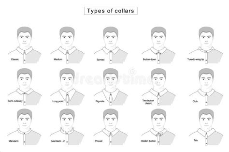 Shirt Collars Jacket Types Flat Line Icons Set Formal Clothing Vector