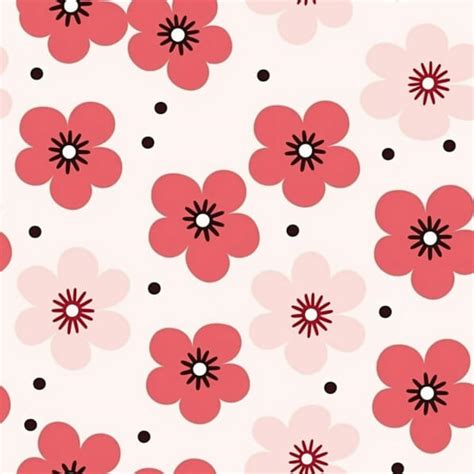 Download Pink Flower Pattern On White Background With Black Dots Patterns Online Creative Fabrica