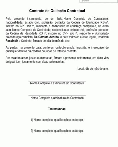 Referência para Contrato de Quitação Contratual Modelo Gratuito