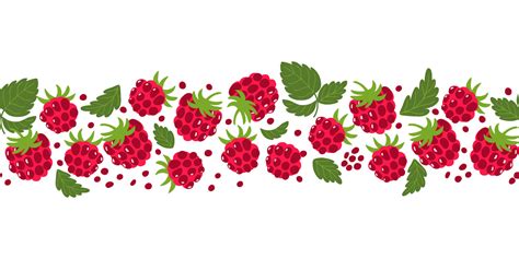 Raspberry Border Summer Berries Seamless Border Cute Fresh Fruits