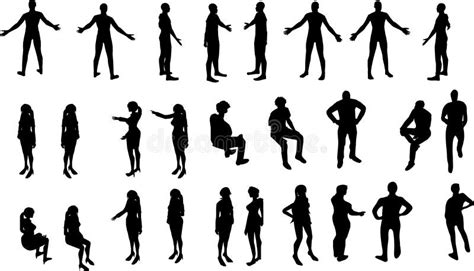 Shadow People In Various Gestures Vector Silhouettes Of Men And A Women