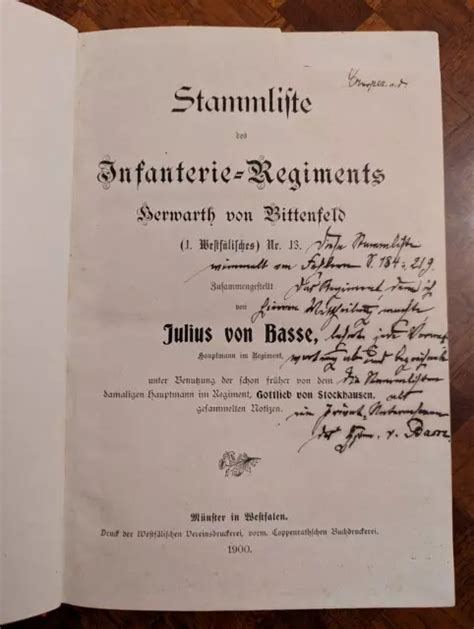 OFFIZIER STAMMLISTE INFANTERIE Regiment Herwarth Von Bittenfeld Nr 13