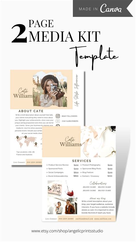 2 Page Blogger Media Kit Template Canva Influencer Media Kit Etsy Artofit