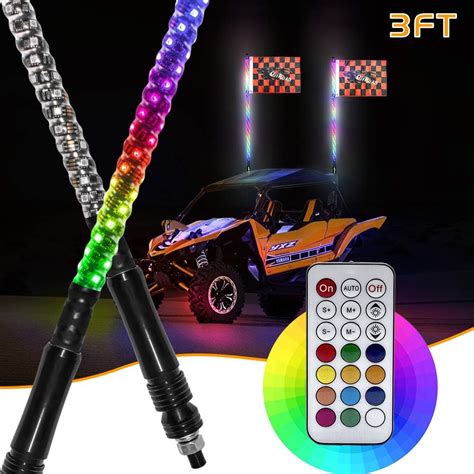 Led Whip Lights Wflag Safego 2pcs 3ft 09m Remote Controlled 360