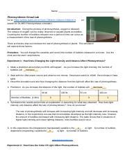 Photosynthesis Virtual Lab Factors Affecting Rate Of Course Hero