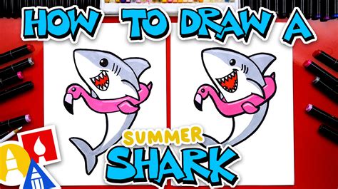 How To Draw Funny Summer Shark - Art For Kids Hub