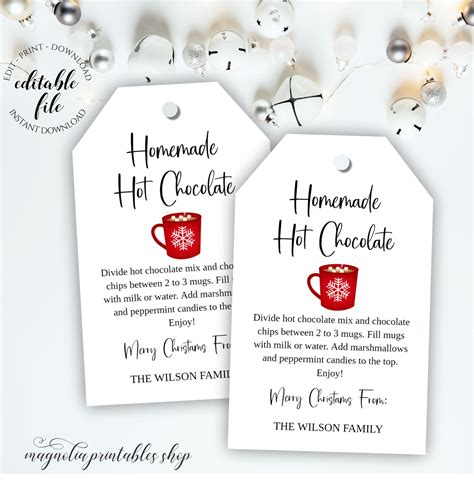 Mason Jar Hot Chocolate Mix Tag Template Editable Homemade Hot Cocoa Tag For Christmas And