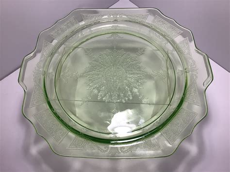 Vintage Anchor Hocking Green Uranium Glass Plate Princess Pattern Etsy