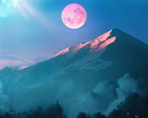 Mountain View With Moonrise 4K wallpaper download