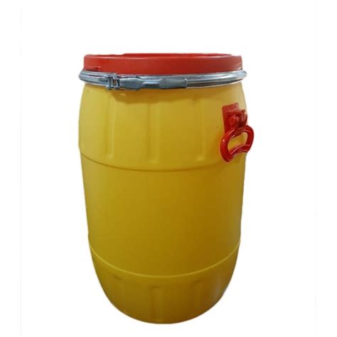 Yellow Drum And Red Cap Round HDPE Storage Drum Capacity 50 Litre