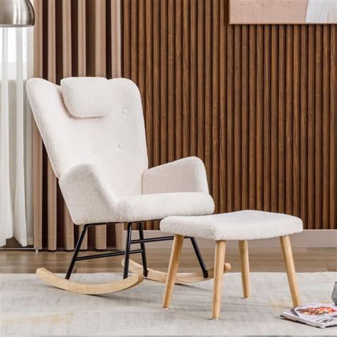 Fauteuil À Bascule Rocking Chair En Peluche Douce Avec Appui Tête Et