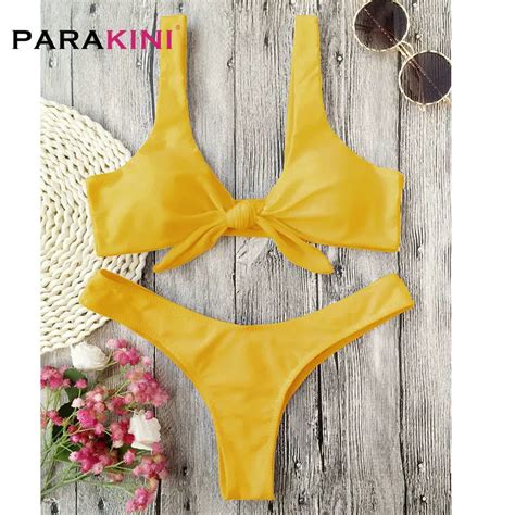 Parakini Bikini Knotted Padded Thong Bikini Set Women Swimwear Swimsuit