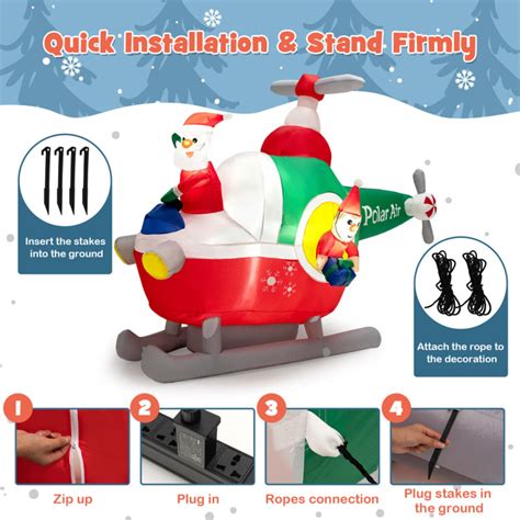 6 Feet Wide Inflatable Santa Claus Flying A Helicopter With Air Blower