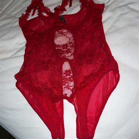 Red Open Cup Crotch Less Teddy Lingerie One Size Depop