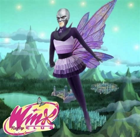 The Animated Character Is Dressed In Purple And Has A Butterfly Wings