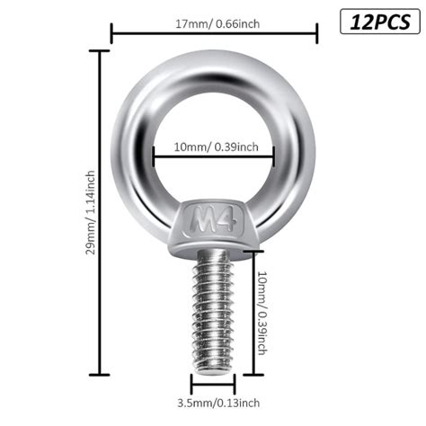 Boulons Oeil M4 Eye Bolts Anneau De Levage Anneaux Filetage Vis En