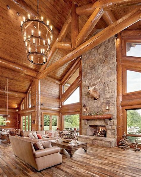 60 Stunning Log Cabin Homes Fireplace Design Ideas Log Home Interiors