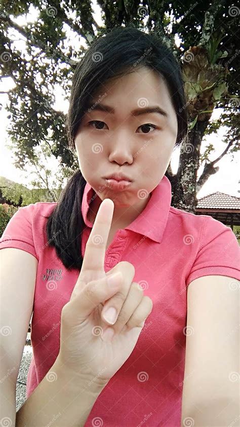 Act Cute Asian Chinese Girl With Selfie Stock Image Image Of Female