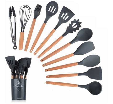 Juego De Utensilios De Cocina De Silicona Kitchen Home Color Negro