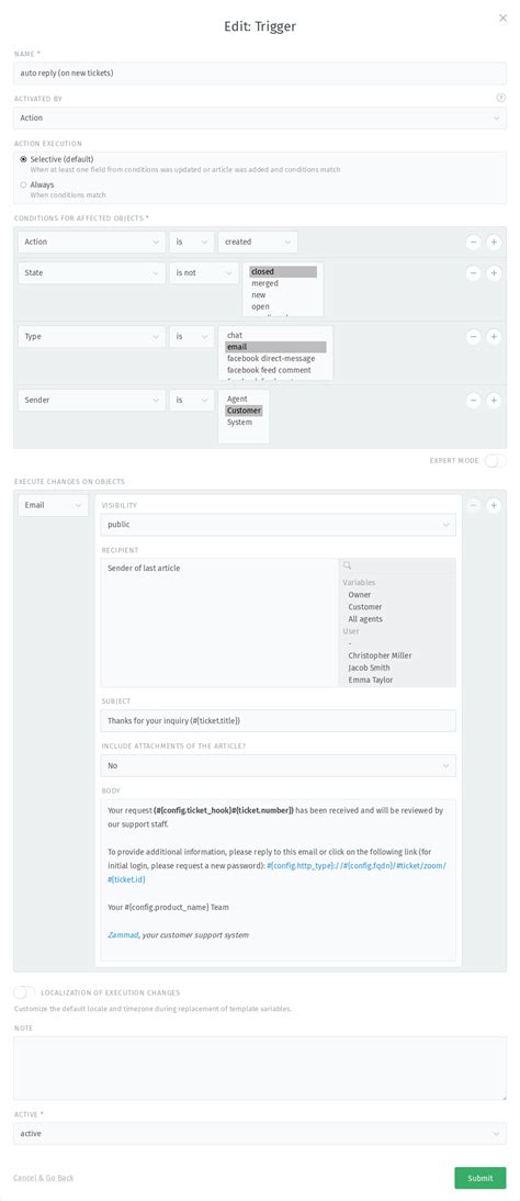 Trigger Examples Zammad Admin Documentation Documentation