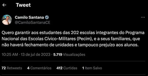 Camilo Santana Nega Que Escolas C Vico Militares Ser O Fechadas