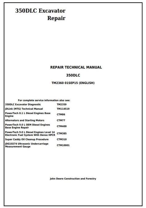 John Deere 350DLC Excavator Repair Technical Manual TM2360