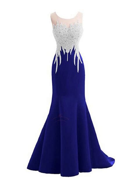 Sexy Prom Dresses Scoop Royal Blue Short Train Long Prom Dressevening