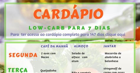 Cardápio low carb para 7 dias pdf Cardapio low carb Cardapio