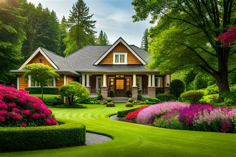 A Beautiful House With Lush Green Lawn And Flowers AI Generated