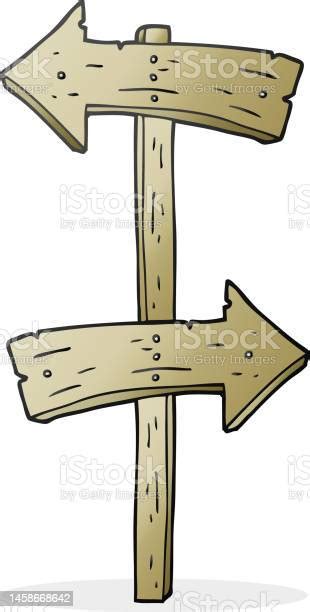 Freehand Drawn Cartoon Wooden Direction Sign Stock Illustration