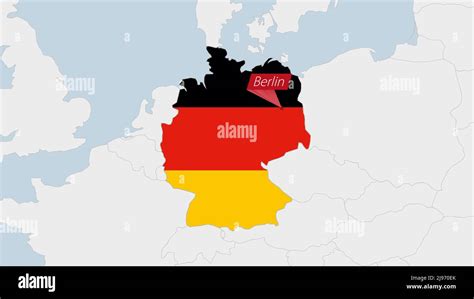 Germany map highlighted in Germany flag colors and pin of country ...