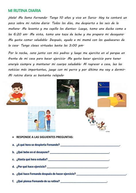 Mi Rutina Diaria Interactive Worksheet Spanish Classroom Activities