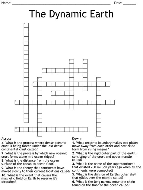 Plate Tectonics Crossword Wordmint