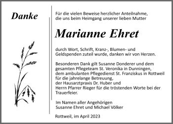 Traueranzeigen Von Marianne Ehret Schwarzw Lder Bote Trauer