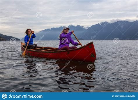 Adventurous Girls Canoeing In Howe Sound Stock Photo Image Of Leisure