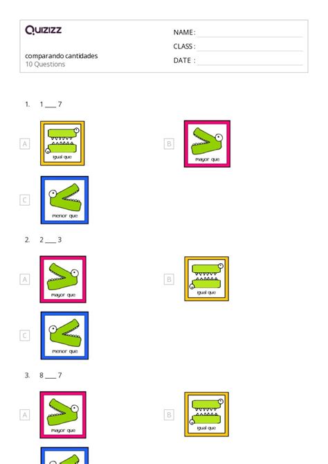 50 Comparando números 11 20 hojas de trabajo para Grado 1 en Quizizz