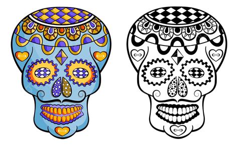 Mexican Sugar Skull On White Background Detail Symbol Calavera Vector